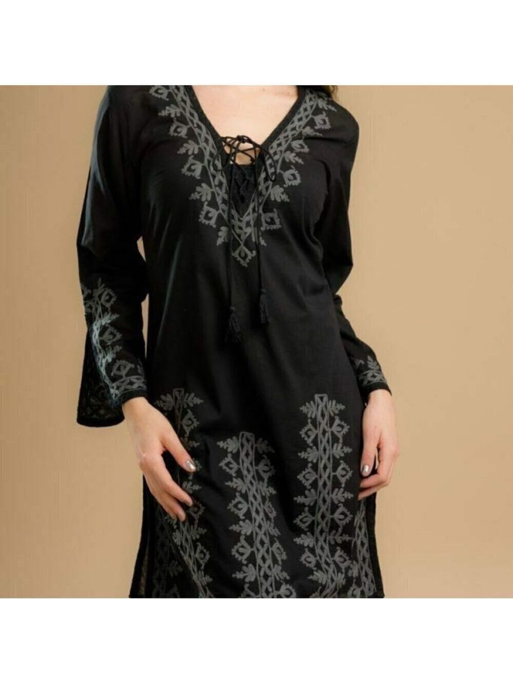 Cotton Hand-Embroidered and Tie Laced Tunic